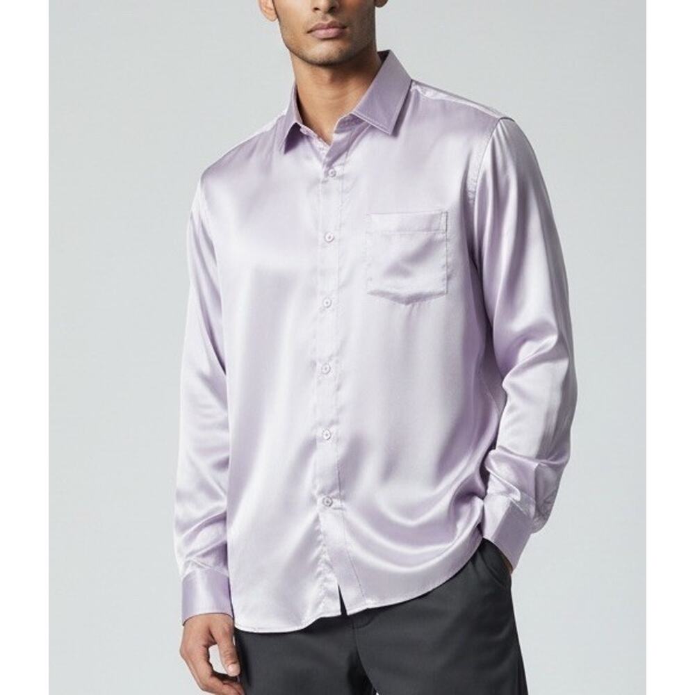 DiBanGu Satin Long-Sleeve Men's Dress Shirt Lavender Size 2XL